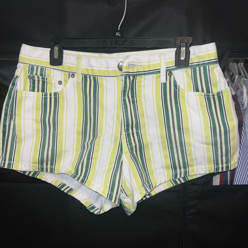Free People Striped Green and Yellow Women Shorts